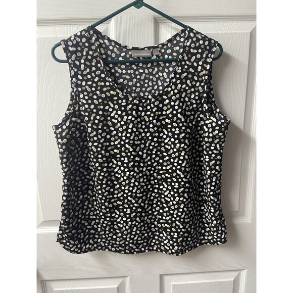 Croft & Barrow Tank Blouse set Womens Large Black Tan White Dot Semi Sheer - Picture 2 of 8